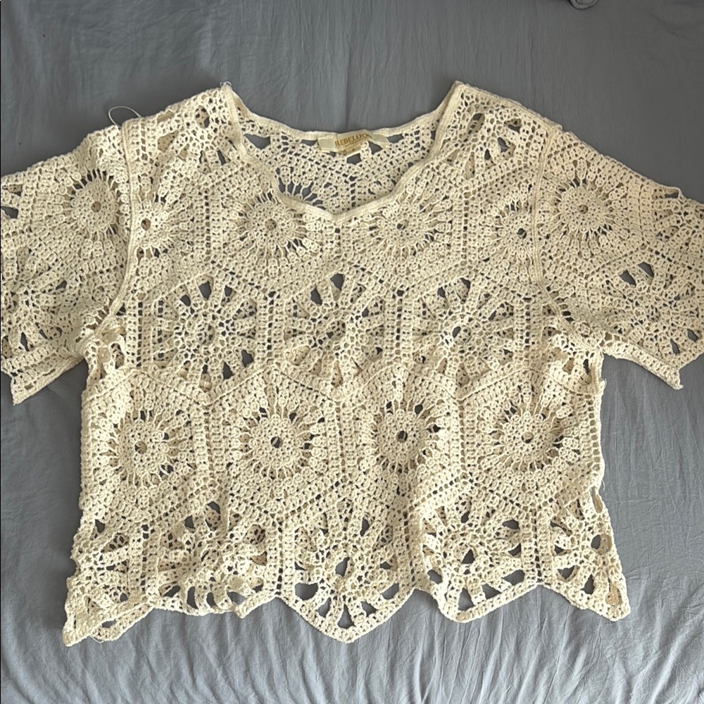 Boho Elegant Cream Crochet Top